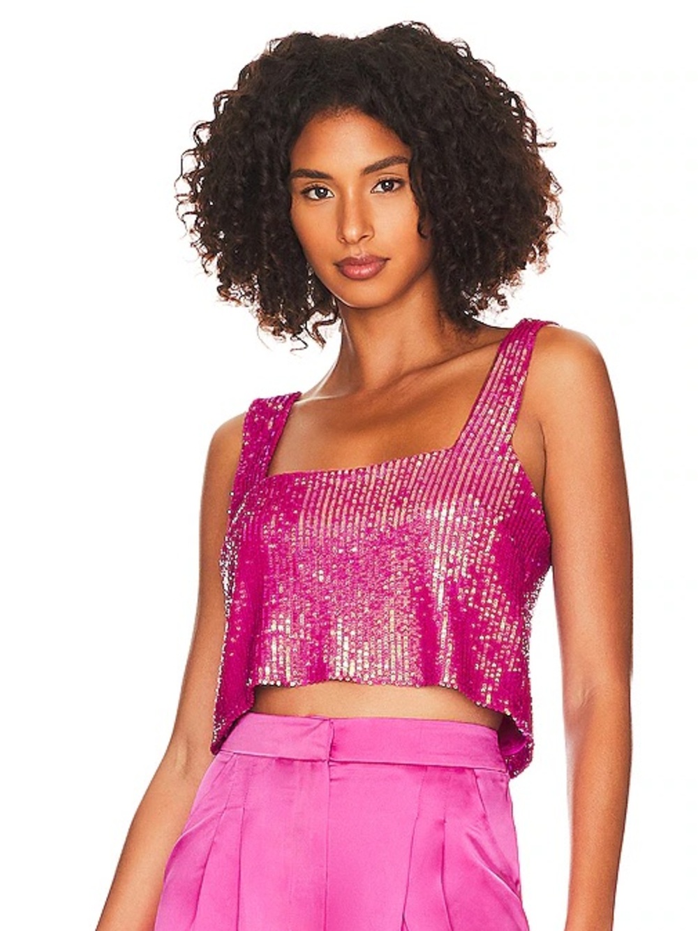 Show Me Your MuMu Tara Crop Top in Pink Disco Sequin NWT Medium
